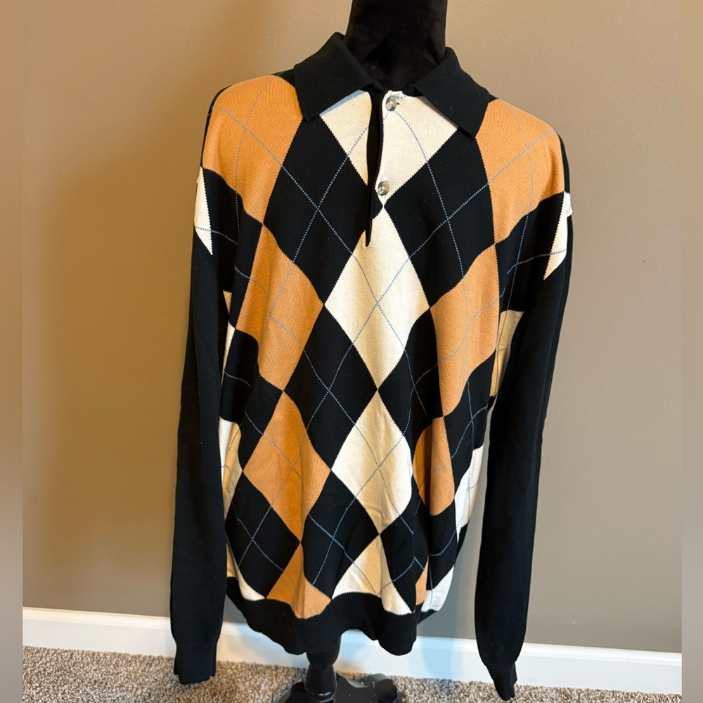 Callaway Men's Argyle Zip-Up Sweater - Black, Orange, Cream